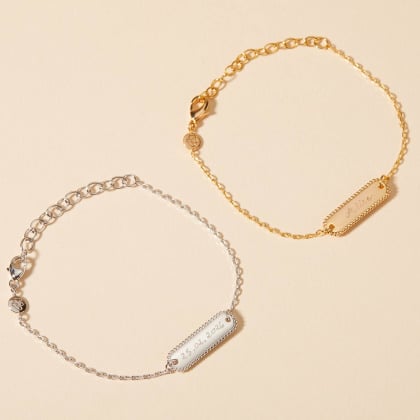 Pulsera personalizada de cadena con mini placa de cuentas Merci Maman