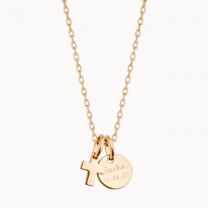 personalised mini cross necklace gold plated merci maman