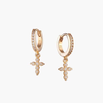 Mini Crystal Cross Earrings gold plated merci maman