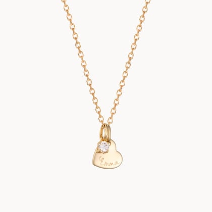 Personalised Crystal Solitaire Heart Necklace gold plated merci maman