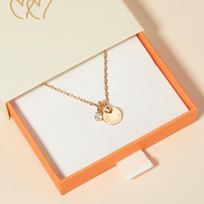 Personalisierte Mini Kristall Solitaire Halskette Vergoldet Merci Maman