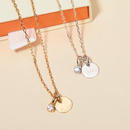 Personalisierte Mini Kristall Solitaire Halskette Vergoldet Merci Maman