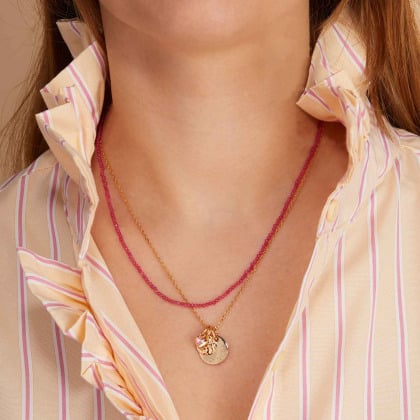 Personalised Mini Hammered Double Disc & Heart Birthstone Necklace Merci Maman