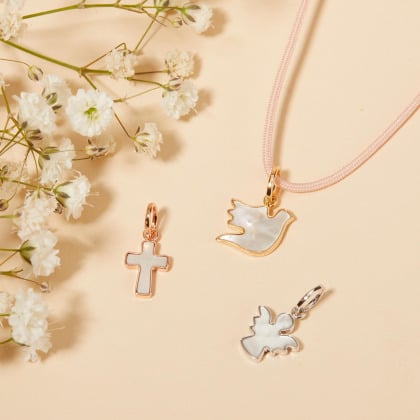 Personalised Mini Mother of Pearl Christening or Communion Braid Necklace merci maman