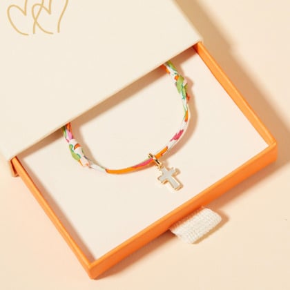 Bracelet personnalisé Liberty Baptême ou Communion Mini Nacre merci maman