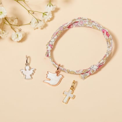 Bracelet personnalisé Liberty Baptême ou Communion Mini Nacre merci maman