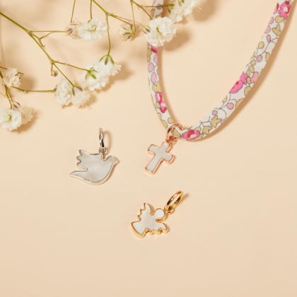 Personalised Mini Mother of Pearl Christening or Communion Liberty Necklace merci maman