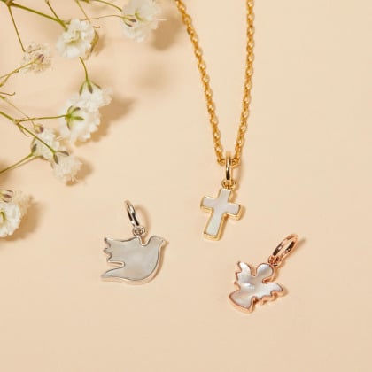 Personalised Mini Mother of Pearl Christening or Communion Necklace merci maman