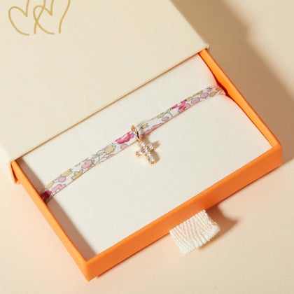 Mini Cross Charm Liberty Bracelet gold plated merci maman