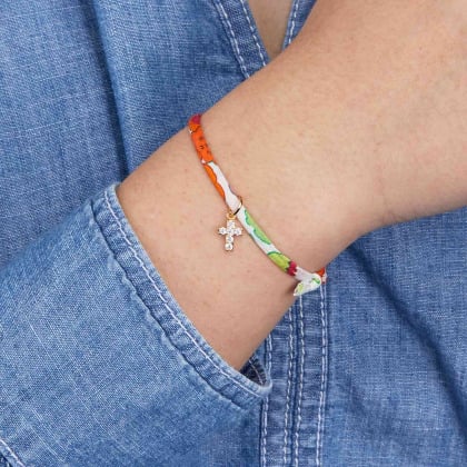 Mini Cross Charm Liberty Bracelet gold plated merci maman