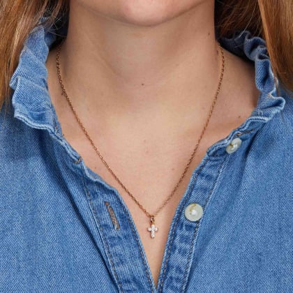 Collier Mini Croix plaqué or merci maman