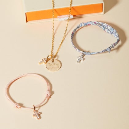Personalised Mini Pavé Crystal Cross Necklace Merci Maman