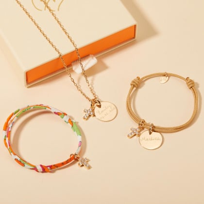 Personalised Mini Pavé Crystal Cross Necklace Merci Maman