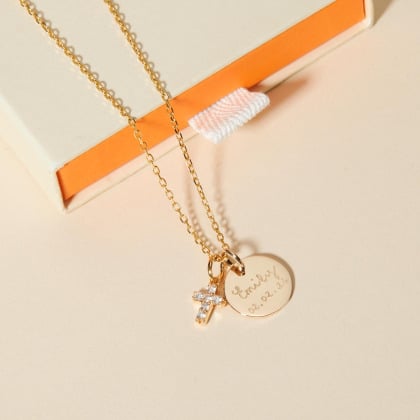 Personalised Mini Pavé Crystal Cross Necklace Merci Maman