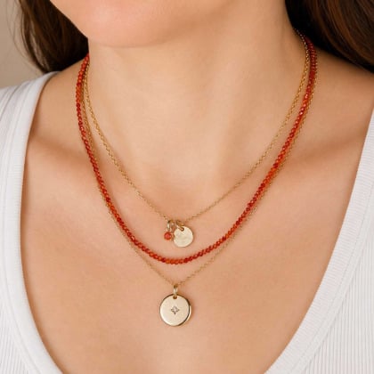 Collana personalizzata con mini disco e cristallo solitario pietra di nascita| Merci Maman
