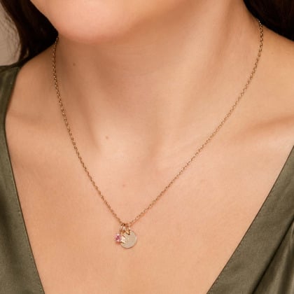 Collana personalizzata con mini disco e cristallo solitario pietra di nascita| Merci Maman