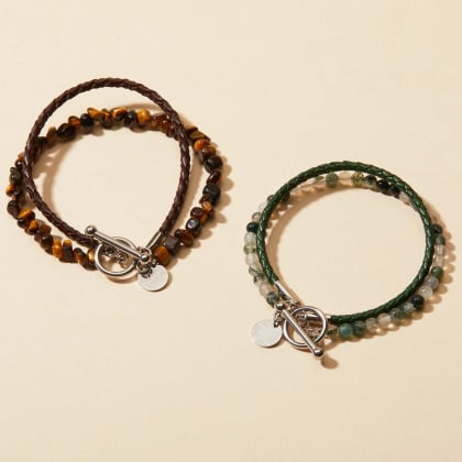 Personalisiertes Lederarmband mit Beads für Männer merci maman