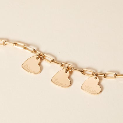 Personalised Heart Dainty Love Links Bracelet gold plated merci maman