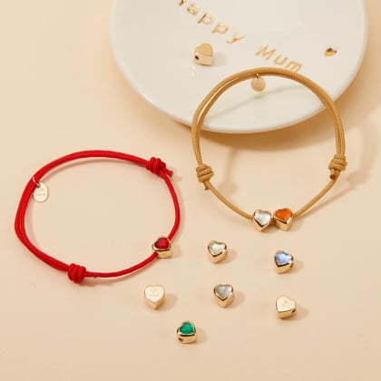 Bracelet personnalisé Perle Pierre de Naissance Coeur plaqué or merci maman