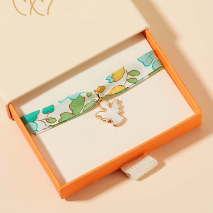 Bracciale personalizzato Liberty per Battesimo o Comunione Madreperla Merci Maman