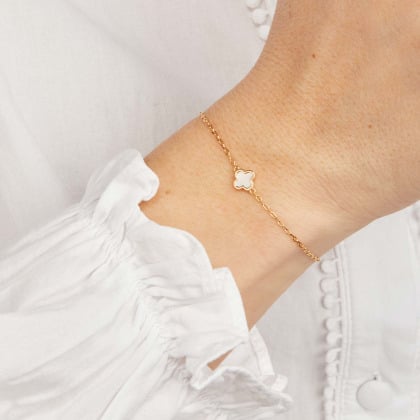 Bracelet personnalisé Croix Romane Nacre sur chaîne pour Enfant doré à l'or fin Merci Maman