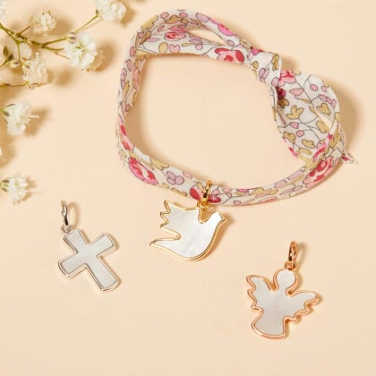 Bracciale personalizzato Liberty per Battesimo o Comunione Madreperla Merci Maman