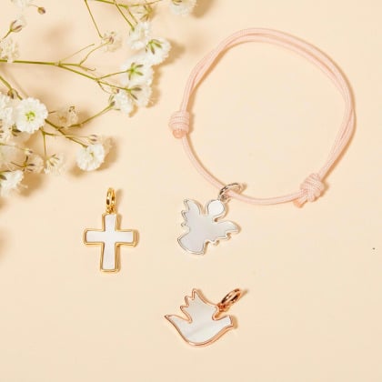 bracciale personalizzato per Battesimo o Comunione  Madreperla Merci Maman