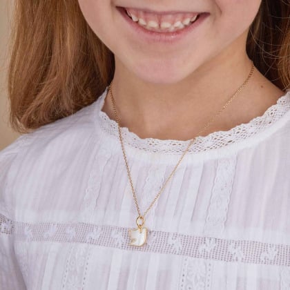 Personalised Mother of Pearl Christening or Communion Necklace Merci Maman