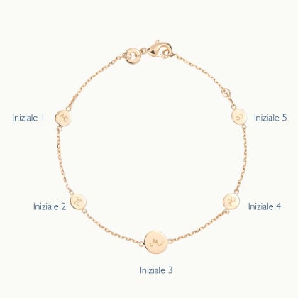 Bracciale con medaglie personalizzato con iniziali placcato oro merci maman