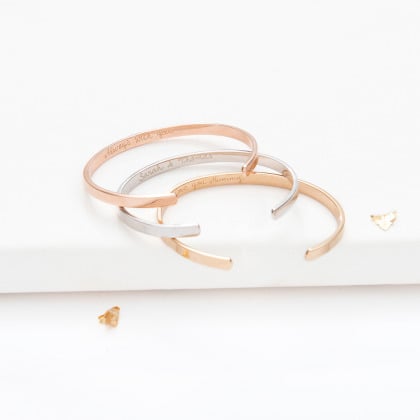 Personalised Open Bangle gold plated merci maman
