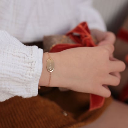 Personalised Oval Chain Bracelet gold plated merci maman
