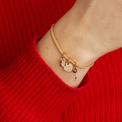Personalised Padlock & Key Bracelet Merci Maman