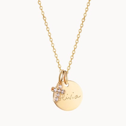 Personalised Mini Pavé Crystal Cross Necklace Merci Maman