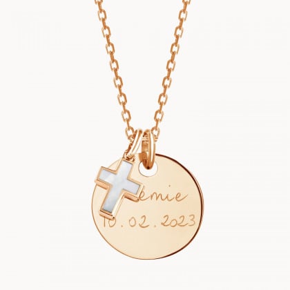 personalised mother of pearl cross necklace gold plated merci maman