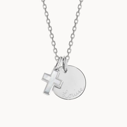 Collier personnalisé Croix en nacre en argent merci maman