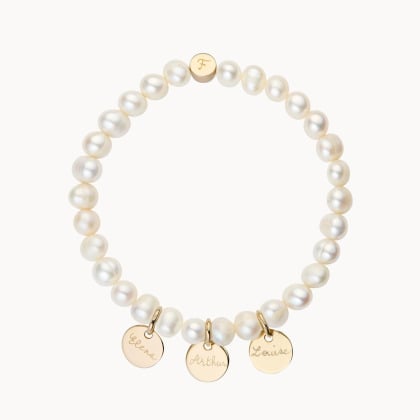 Personalised White Pearl Name Bracelet gold plated merci maman