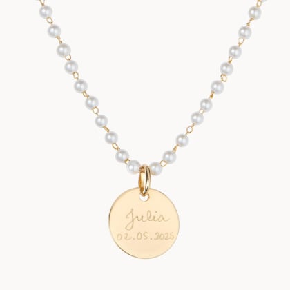 Personalisierte Perlenkette mit Botschaft vergoldet Merci Maman