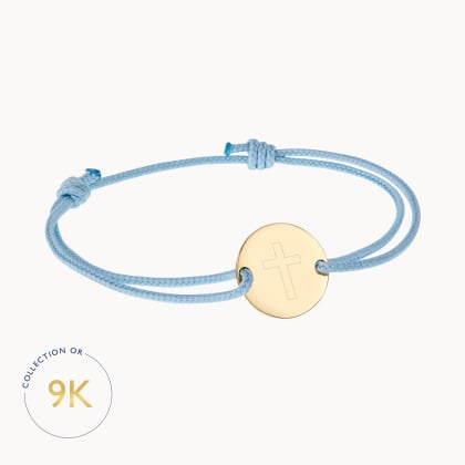 Personalisiertes 375er Gold Armband mit Illustration zur Taufe oder Kommunion merci maman