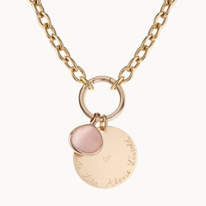 Personalised Large Disc and Gemstone Round Lucky Charm Necklace gold palted merci maman