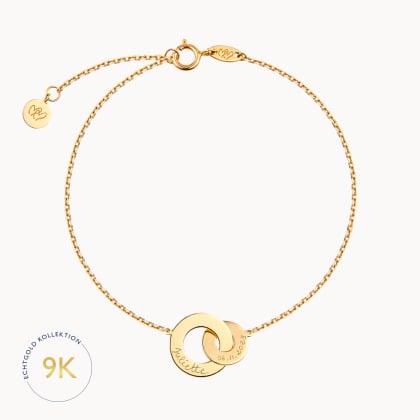 Personalisiertes 375er Gold Armkettchen mit verschlungenen Ringen merci maman