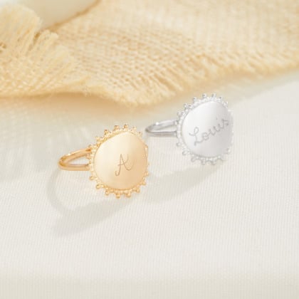 Anillo con sello con cuentas personalizado plata merci maman