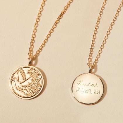 Personalisierte Tauben Plättchen Halskette vergoldet merci maman