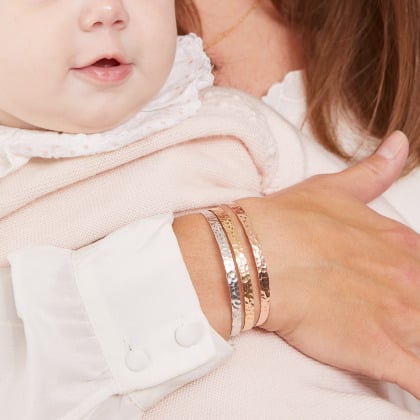 Personalised Hammered Flat Bangle gold plated merci maman