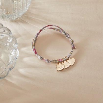 Pulsera personalizada Corazón Liberty con nombre baño de oro merci maman