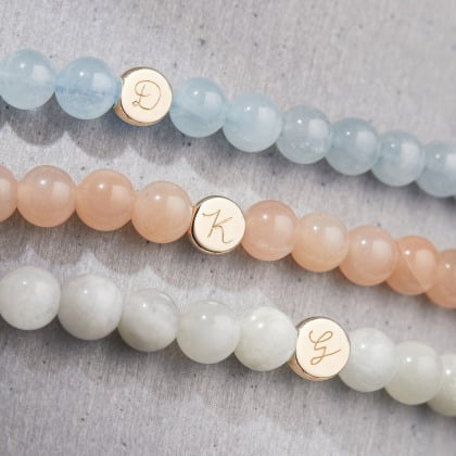 Personalised Initial Beaded Bracelet gold plated white moonstone merci maman