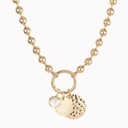 Personalisierte große Lucky Charm Gold-Perlenkette vergoldet Merci Maman