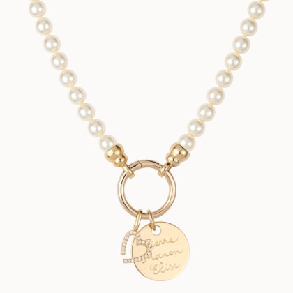 Collier personnalisé Breloque & Perles Blanches Plaqué Or Merci Maman