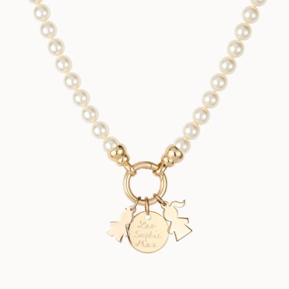Collar personalizado pequeño de perlas blancas Amuleto de la Suerte baño de oro merci maman