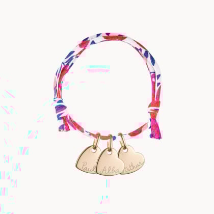 Pulsera personalizada Corazón Liberty con nombre baño de oro merci maman