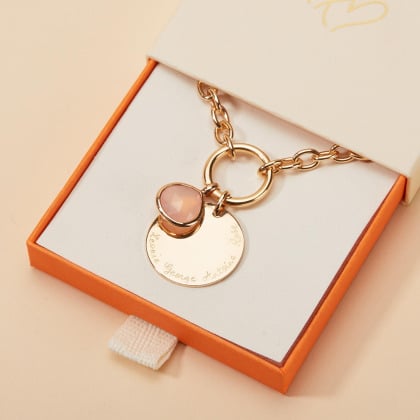Personalised Large Disc and Gemstone Round Lucky Charm Necklace gold palted merci maman